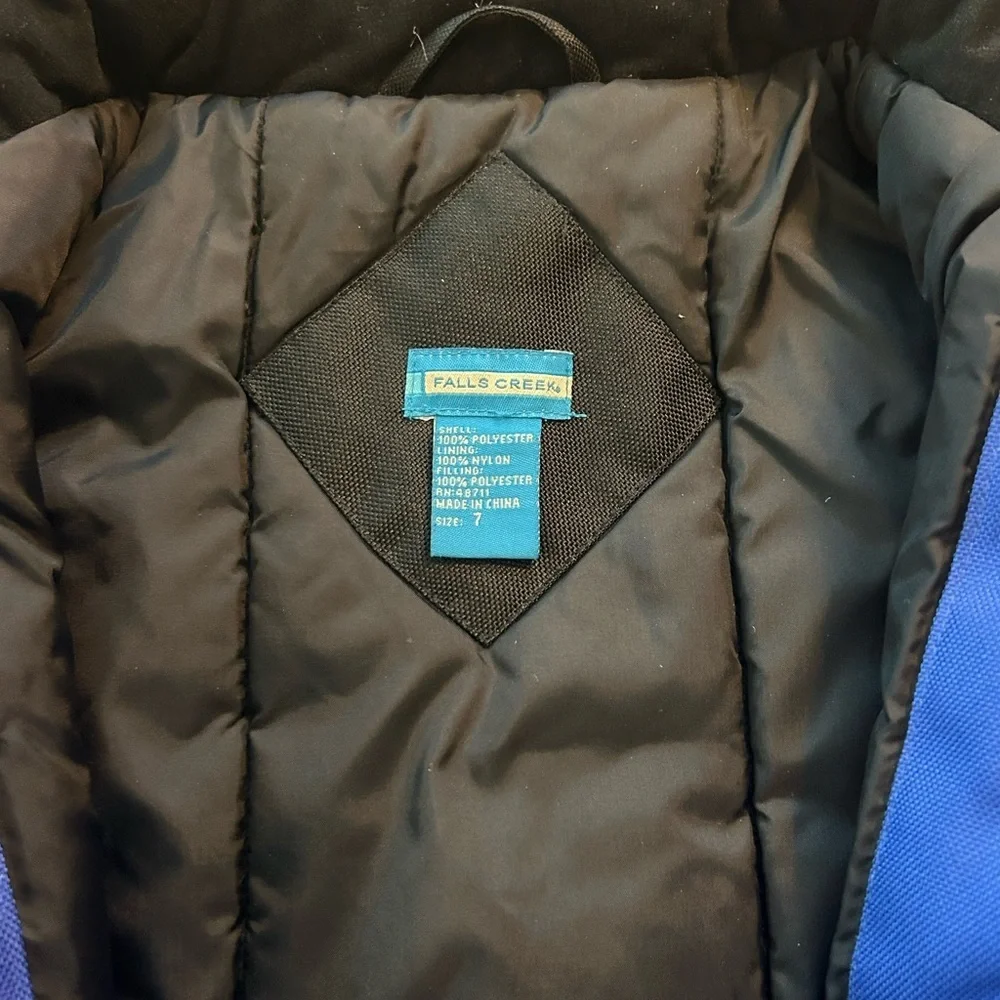 Falls Creek Boys Blue,Black & Gray Heavy Full Zip Velcro Jacket Pockets  Size 7